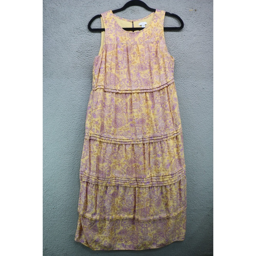 J.Jill Sleeveless Yellow/Purple Paisley Tiered Maxi Dress-Size PS-Fairy-BOHO